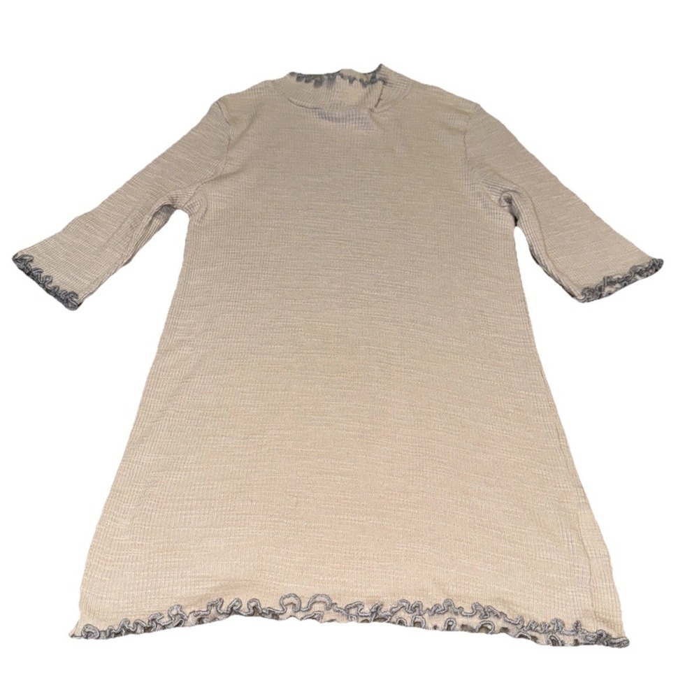 t.La Anthropologie Beige Mock Neck Short Sleeve Shirt‎ Size Medium Womens New